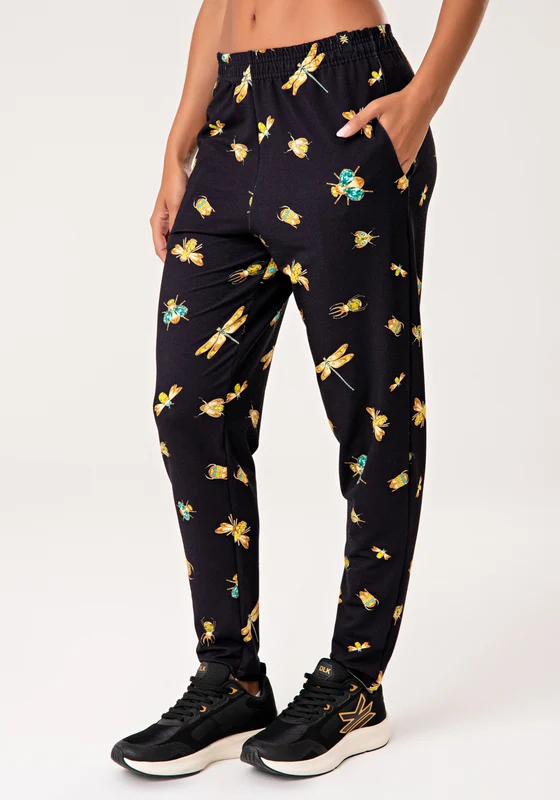 Calça Feminina Moletinho Estampado Insetos Lush Dlk PRETO / P