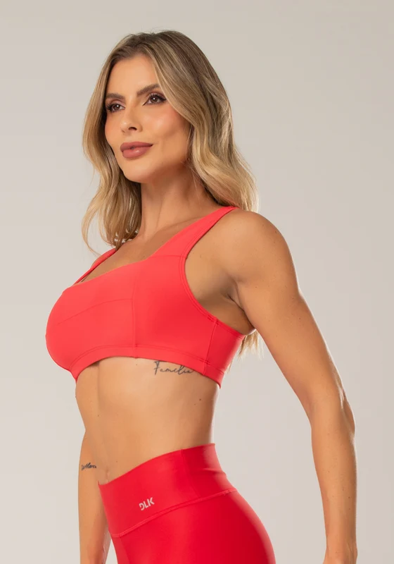 Top Fitness Feminino Rosa Com Decote Reto E Recortes Dlk ROSA / GG