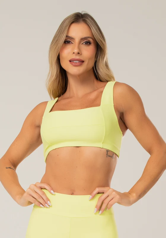 Top Fitness Feminino Amarelo Claro Com Decote Reto E Recortes Dlk AMARELO / GG