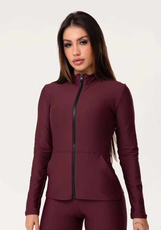 Casaco Fitness Feminino Vinho com Zíper e Bolsos Aura Dlk VINHO / P