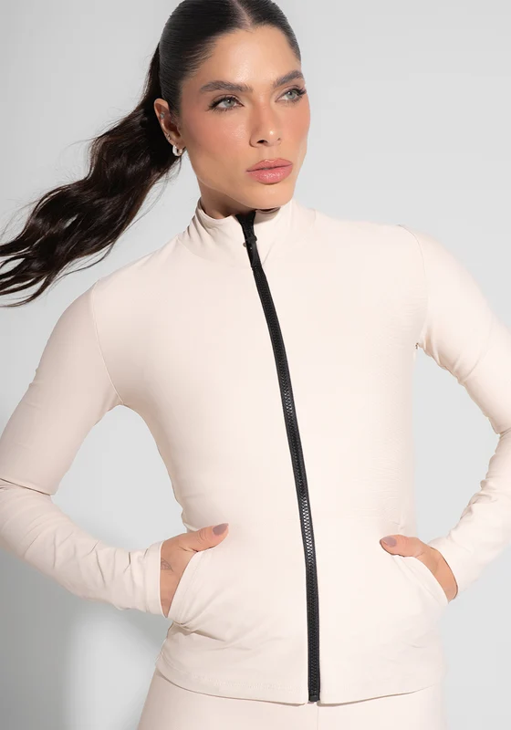 Casaco Fitness Feminino Nude Com Zíper E Bolsos Aura Dlk NUDE / P