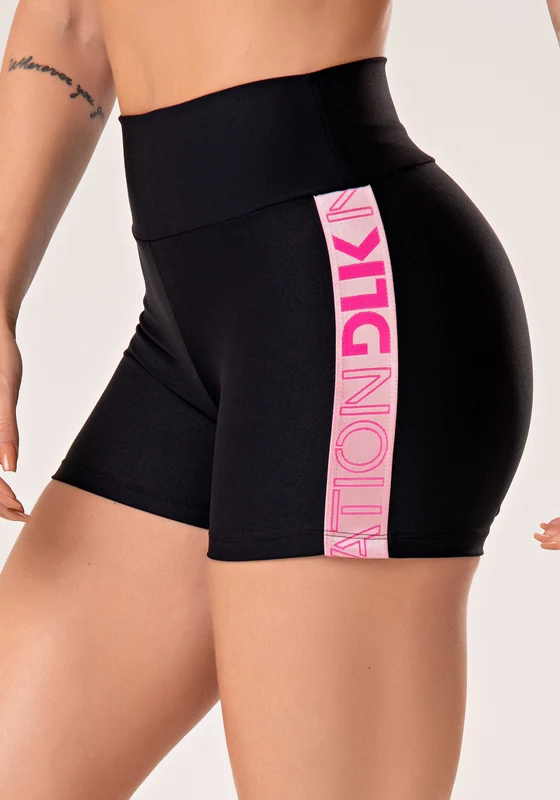 Short Fitness Feminino Preto Com Elástico Lateral Rosa Nation Dlk ROSA / GG