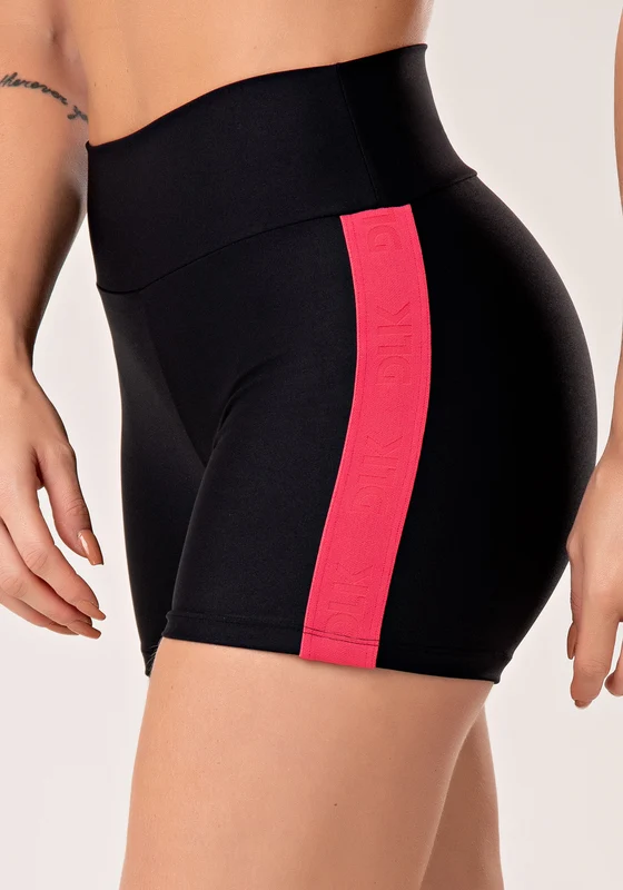 Short Fitness Feminino Preto Com Elástico Lateral Rosa Energy Dlk ROSA / G