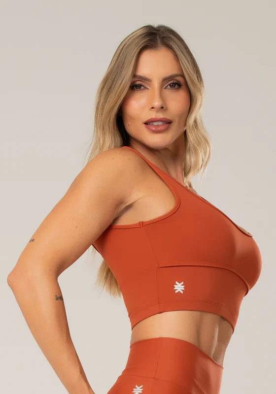 Top Fitness Feminino Terracota Com Alças Largas E Recortes Lush Dlk LARANJA / P
