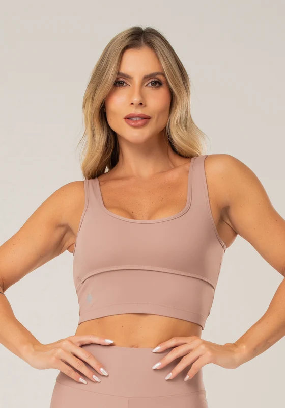 Top Fitness Feminino Nude Com Alças Largas E Recortes Lush Dlk NUDE / G