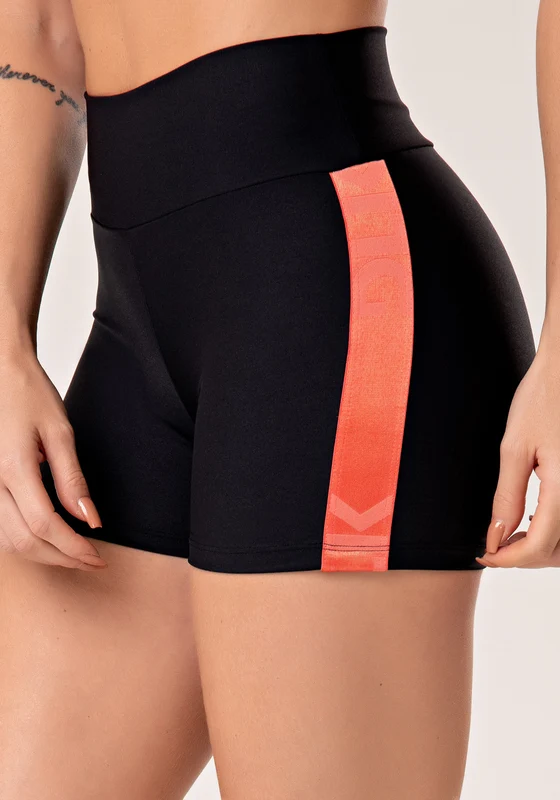 Short Fitness Feminino Preto Com Elástico Lateral Coral Energy Dlk CORAL / P