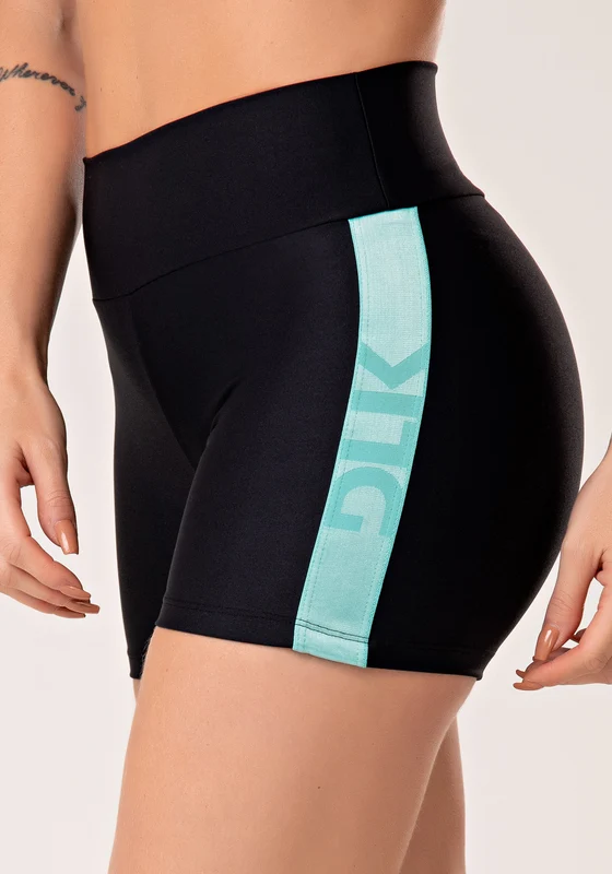 Short Fitness Feminino Preto Com Elástico Lateral Azul Energy Dlk AZUL / GG
