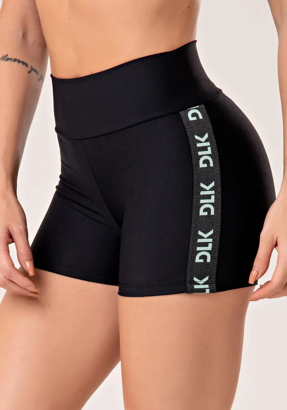 Short Fitness Feminino Preto Com Elástico Lateral Verde Energy Dlk VERDE / M