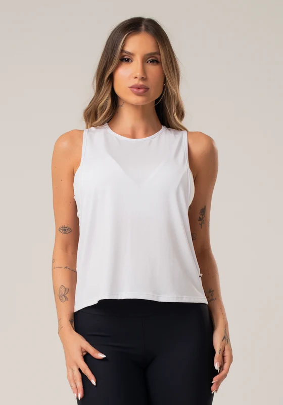 Cropped Fitness Feminino Modelo Nadador Com Maxi Cava Oasis Dlk Branco BRANCO / G