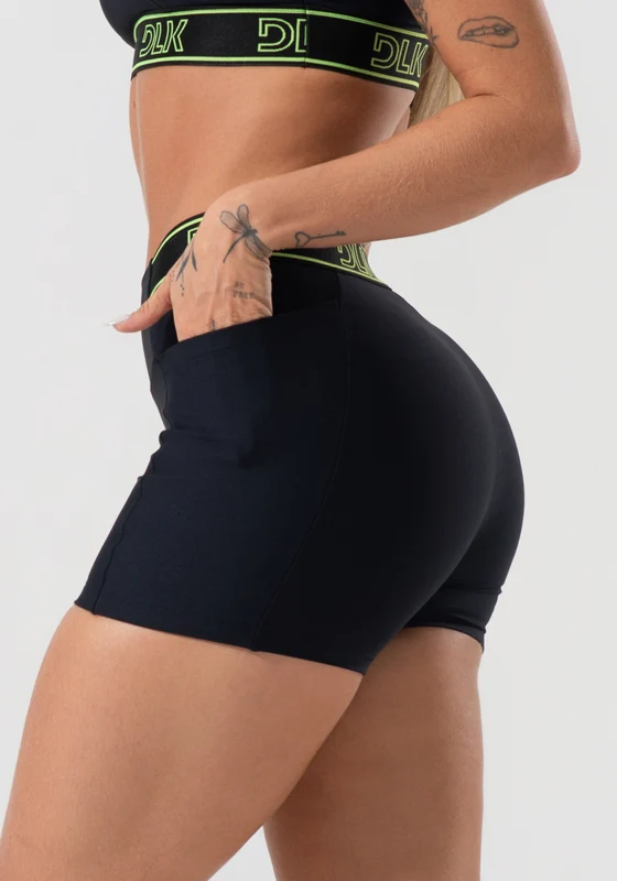 Short Fitness Feminino Com Bolsos E Elástico No Cós Activity Dlk Preto PRETO / P