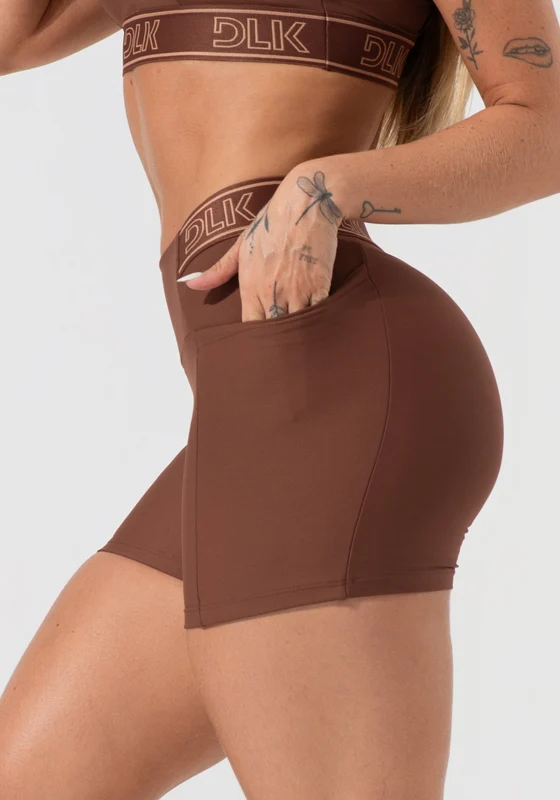Short Fitness Feminino Com Bolsos E Elástico No Cós Activity Dlk Marrom MARROM / P