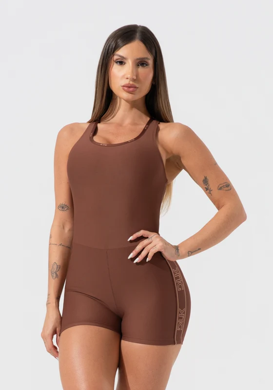 Macaquinho Feminino Fitness Com Elásticos E Costas Vazadas Activity Dlk Marrom MARROM / G