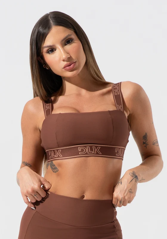 Top Fitness Feminino Com Bojo E Alças De Elástico Activity Dlk Marrom MARROM / P
