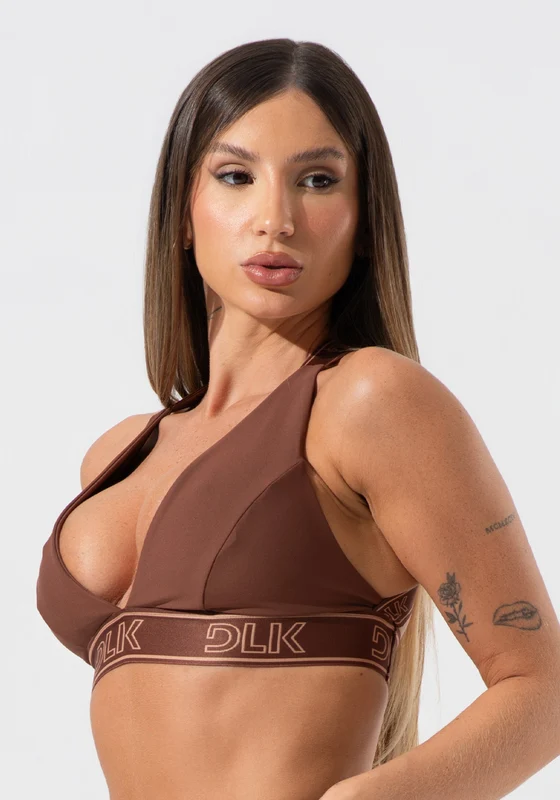 Top Fitness Feminino Com Bojo E Alças Cruzadas De Elástico Activity Dlk Marrom MARROM / G