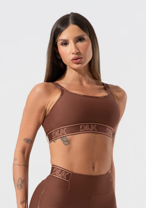Top Fitness Feminino com Bojo e Alças Duplas de Elástico Activity Dlk Marrom MARROM / G