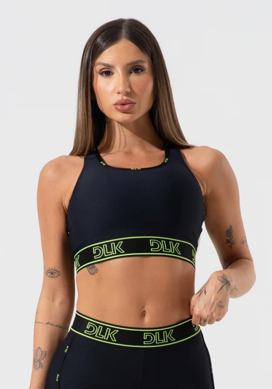 Top Fitness Feminino Com Bojo E Costas Vazadas Com Elástico Activity Dlk Preto PRETO / M