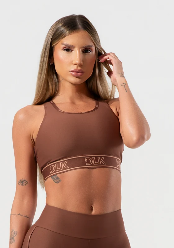 Top Fitness Feminino Com Bojo E Costas Vazadas Com Elástico Activity Dlk Marrom MARROM / GG