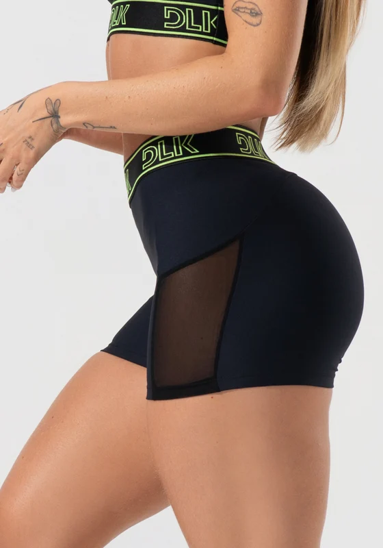 Short Fitness Feminino Com Elástico No Cós E Tule Lateral Activity Dlk Preto PRETO / P