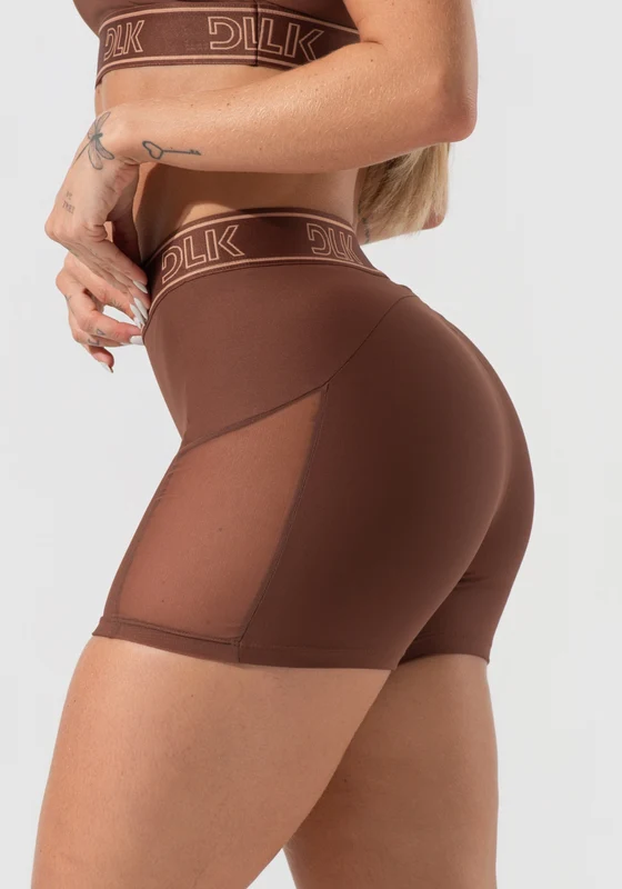 Short Fitness Feminino Com Elástico No Cós E Tule Lateral Activity Dlk Marrom MARROM / GG