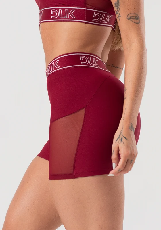 Short Fitness Feminino Com Elástico No Cós E Tule Lateral Activity Dlk Vermelho Cereja CEREJA / GG