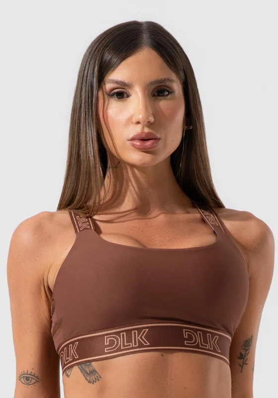 Top Fitness Feminino Com Bojo E Alças De Elástico Com Tule Nas Costas Activity Dlk Marrom MARROM / GG