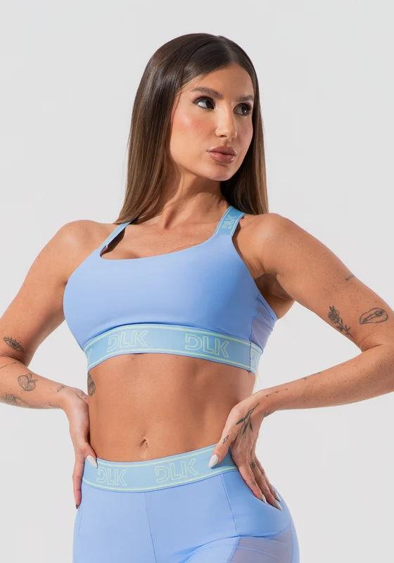 Top Fitness Feminino Com Bojo E Alças De Elástico Com Tule Nas Costas Activity Dlk Azul AZUL / P
