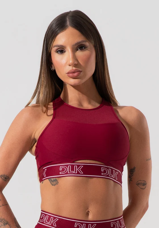 Top Fitness Feminino Com Elástico Na Base E Tule Activity Dlk Vermelho Cereja CEREJA / M