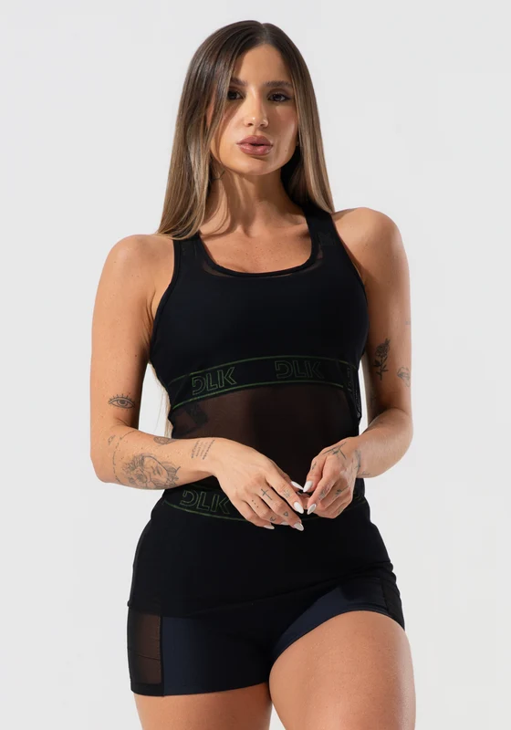 Camiseta Fitness Feminina De Tule Activity Dlk Preto PRETO / M