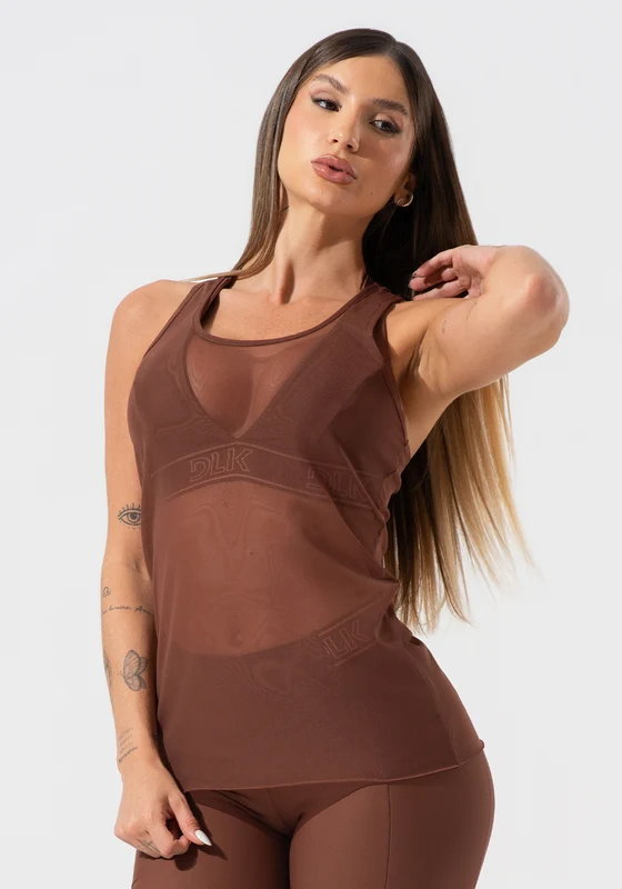 Camiseta Fitness Feminina De Tule Activity Dlk Marrom MARROM / GG