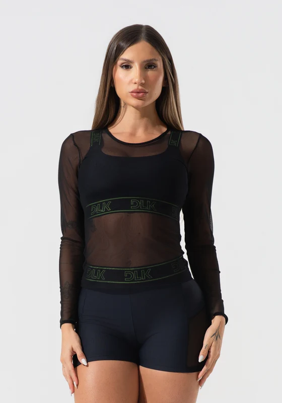 Blusa Feminina de Tule com Manga Longa Activity Dlk Preto PRETO / P