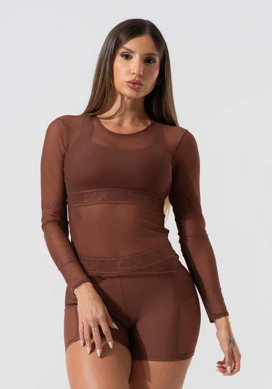 Blusa Feminina De Tule Com Manga Longa Activity Dlk Marrom MARROM / P