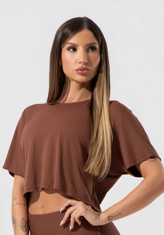 Cropped Feminino Com Elástico Nas Costas Activity Dlk Marrom MARROM / G