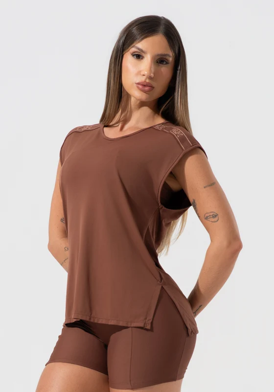 Blusa Feminina Com Elástico Nos Ombros Activity Dlk Marrom MARROM / G