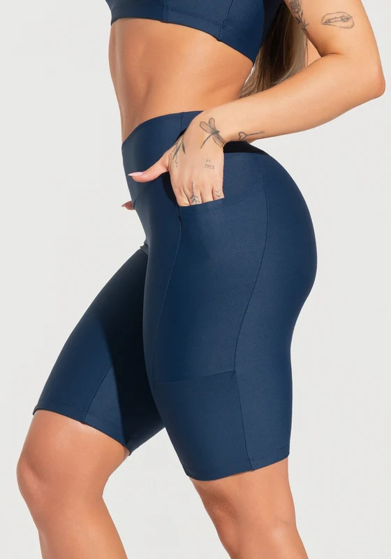 Bermuda De Treino Feminina Com Bolsos Básica Dlk Azul Marinho AZUL MARINHO / GG