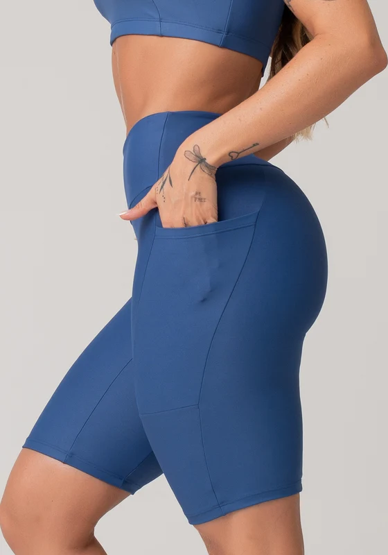 Bermuda De Treino Feminina Com Bolsos Básica Dlk Azul AZUL / GG