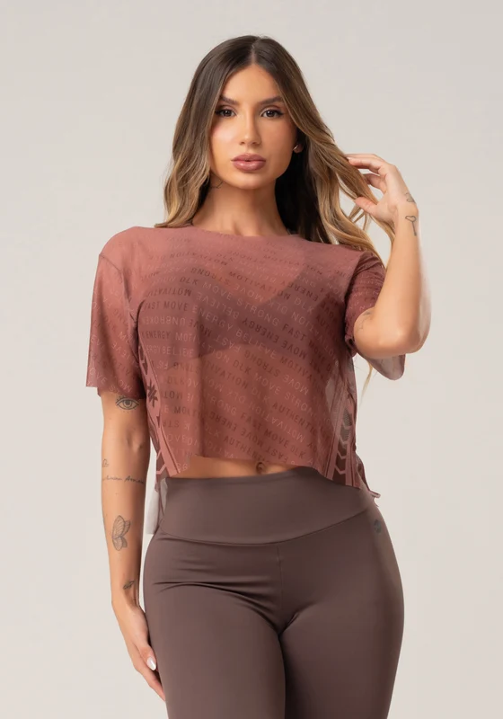 Blusa Feminina De Tule Estampada Authentic Marrom Printed Dlk MARROM / G