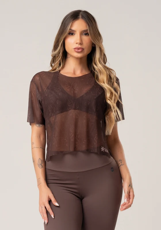 Blusa Feminina De Tule Estampada Energy Marrom Printed Mousse Dlk MARROM / G