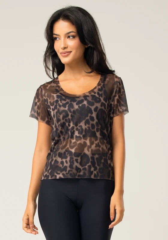 Blusa Baby Look Feminina De Tule Estampada Onça Animal Printed Dlk ANIMAL PRINT / GG