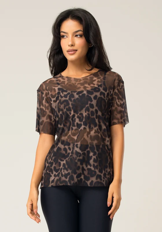 Blusa Feminina De Tule Estampada Onça Animal Printed Dlk ANIMAL PRINT / GG