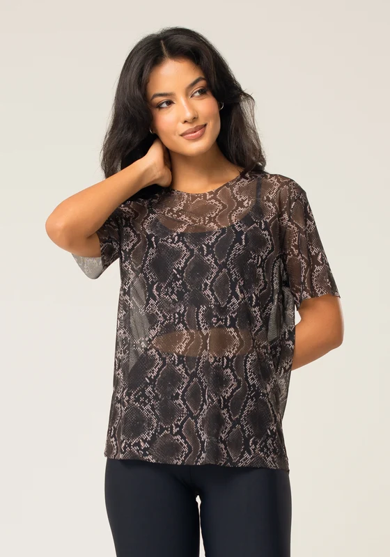 Blusa Feminina De Tule Estampada Cobra Animal Printed Dlk ANIMAL PRINT / P