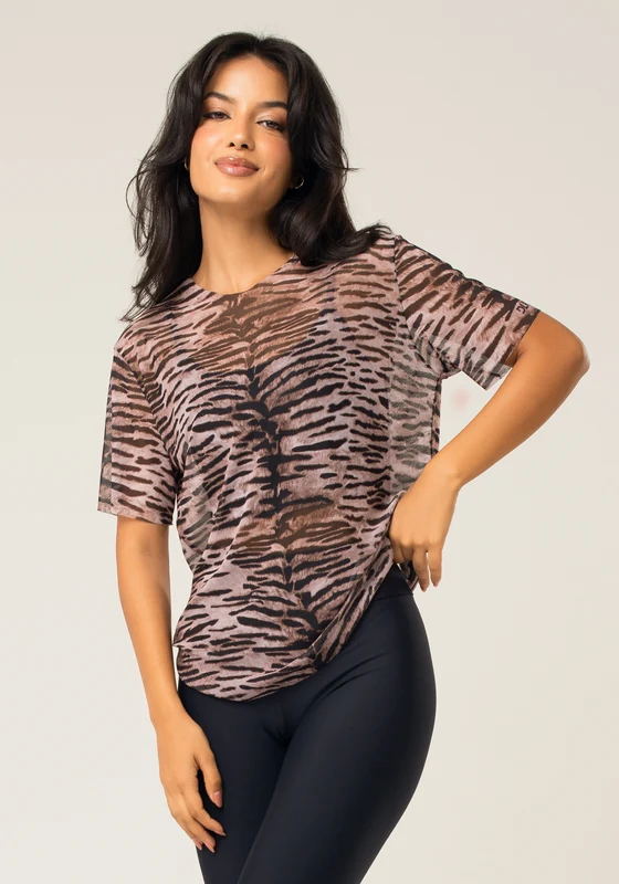 Blusa Feminina De Tule Estampada Tigre Animal Printed Dlk ANIMAL PRINT / M