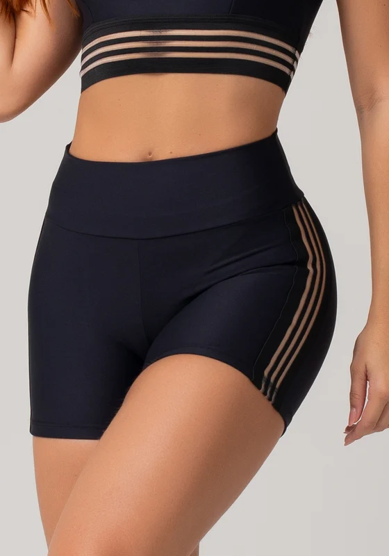 Short Fitness Feminino Preto Com Elástico Lateral Vazado Nation Dlk PRETO / M