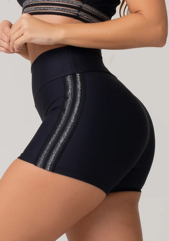 Short Fitness Feminino Preto Com Elástico Em Lurex Nation Dlk PRETO / P