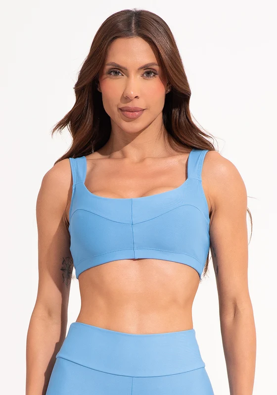 Top Fitness Feminino Azul Com Alça Larga E Recortes Aura Dlk AZUL / G