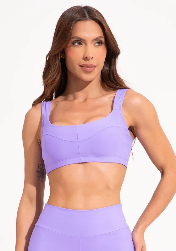 Top Fitness Feminino Lavanda Com Alça Larga E Recortes Aura Dlk ROXO / M