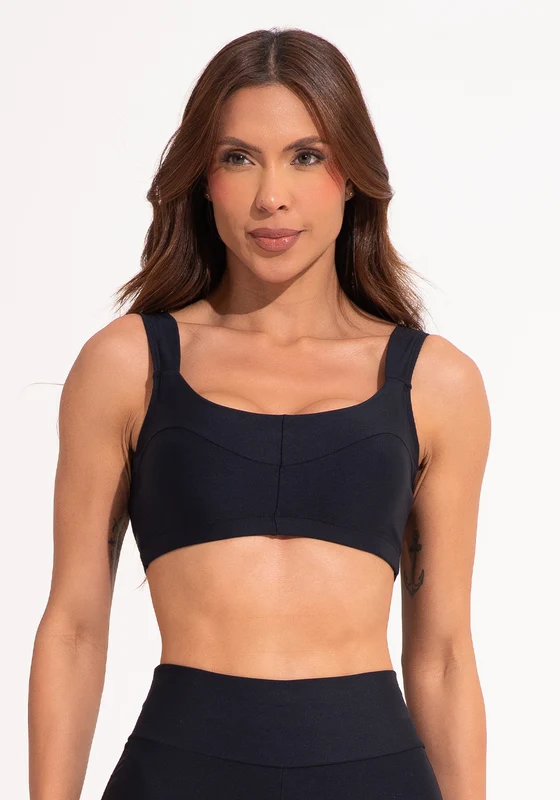 Top Fitness Feminino Preto Com Alça Larga E Recortes Aura Dlk PRETO / GG