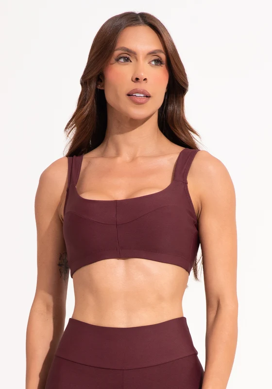 Top Fitness Feminino Vinho Com Alça Larga E Recortes Aura Dlk VINHO / G
