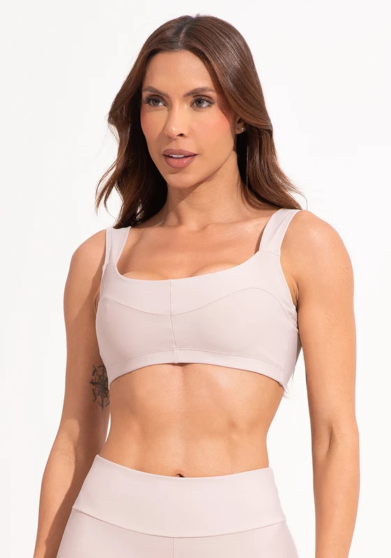 Top Fitness Feminino Nude Com Alça Larga E Recortes Aura Dlk NUDE / M