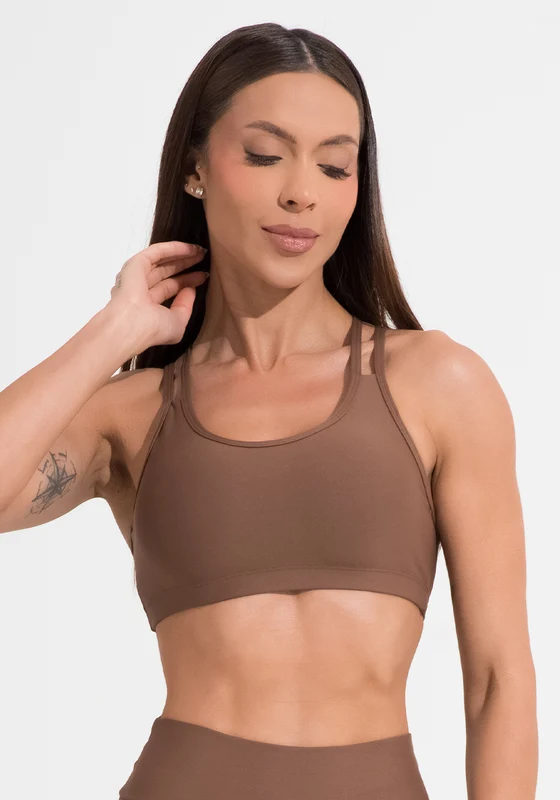 Top Fitness Feminino Marrom com Alça Dupla Aura Dlk MARROM / P
