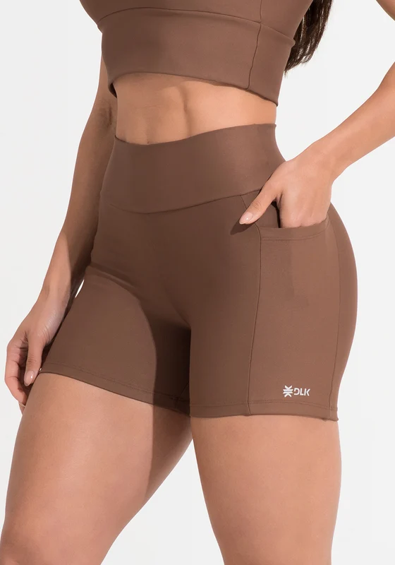Short Fitness Feminino Marrom com Bolsos Aura Dlk MARROM / G